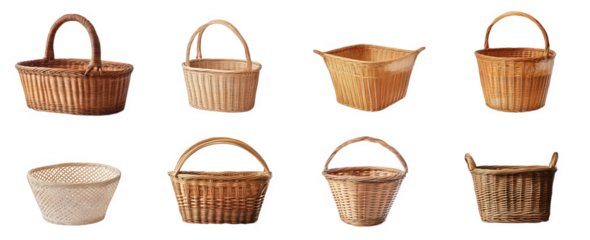 collection of various wicker baskets. showcasing different shapes and sizes. including round and square designs these baskets are made from natural materials. highlighting their utility for storage. d