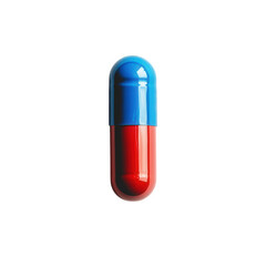 capsule with a blue top and a red bottom. resting on a white background this visually striking pharmaceutical product is commonly used for medication delivery. highlighting its importance in health an