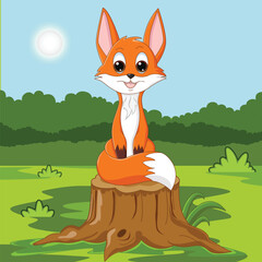 Funny fox cartoon characters vector illustration.