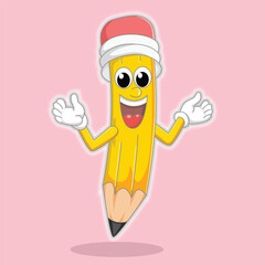 Funny pencil cartoon characters vector illustration.
