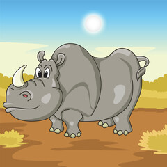 Funny rhino cartoon characters vector illustration.