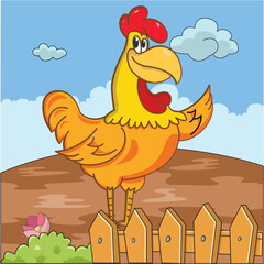 Funny rooster cartoon characters vector illustration.