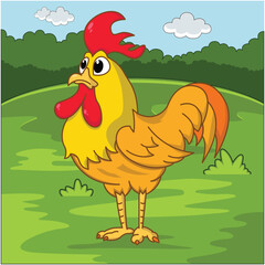 Funny rooster cartoon characters vector illustration.
