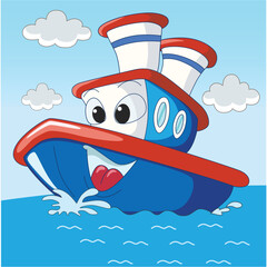 Funny ship cartoon characters vector illustration.