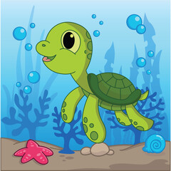 Funny turtle cartoon characters vector illustration.