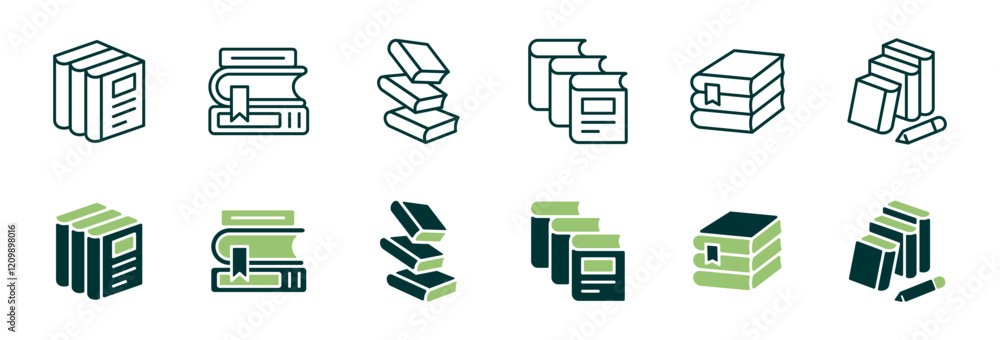 Poster simple education pile of book icon line set library study book stack read and learn signs vector illustration for web and app
