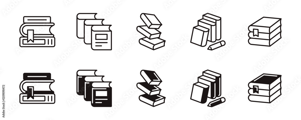 Aufkleber pile of book icon line set education school library study book stack read and learn signs vector outline illustration for web and app