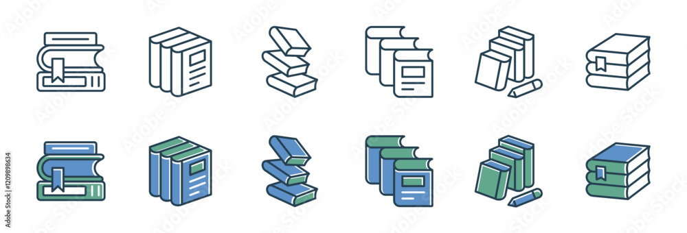Aufkleber library book stack icon line set education school study pile of book read and learn signs vector illustration for web and app