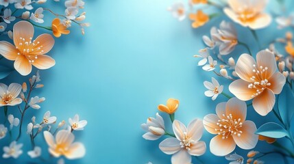 Naklejka premium Beautiful Flowers on a Soft Blue Background Creating a Serene and Tranquil Atmosphere in a Vibrant Floral Design