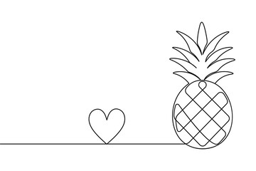 Pineapple continuous one line drawing and minimalist style isolate outline vector illustration