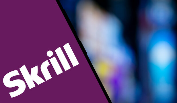 Dhaka, Bangladesh- 20 Jan 2025: skrill logo is displayed on smartphone. Skrill is part of Paysafe Limited, a global payments platform.