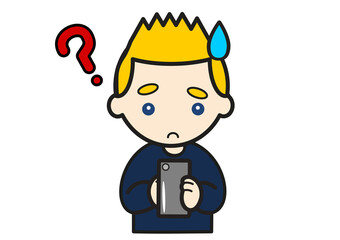 スマートフォンを操作が分からない金髪男性