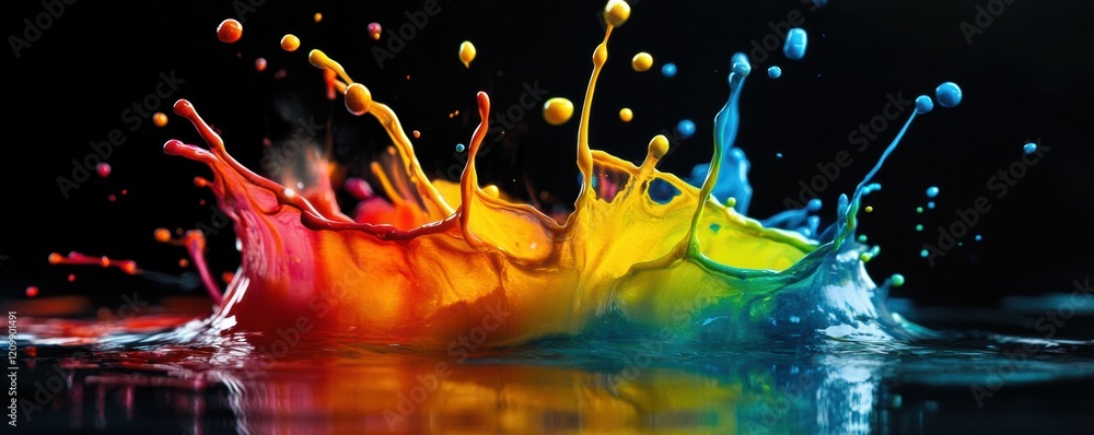 Poster a splash of paint on a canvas, its colors bleeding and blending into each other.