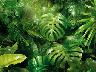 Fond de feuilles vertes tropicales