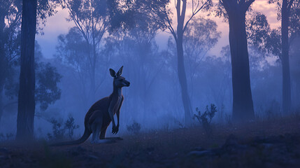 Portrait of Kangaroo standing in forest , sitting Kangaroo  , animal kangaroo , brown kangaroo , kangaroo  on the forest background 