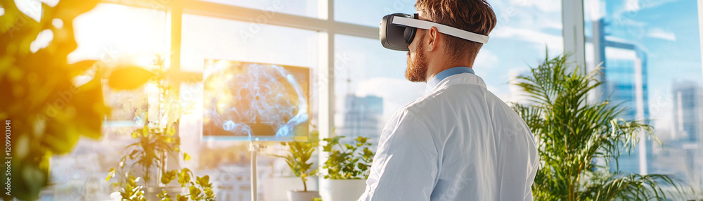 Poster ai generated virtual reality experience in science lab exploring innovative technology concepts