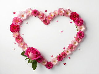 A heart shape of pink and red flowers frame, Valentine's Day or weddings background.