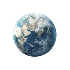 a realistic 3d rendering of earth. showcasing continents. oceans. and cloud formations against a white background it emphasizes the planet's beauty and fragility. often used to symbolize environmental