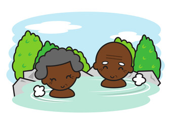 温泉に入る黒人夫婦