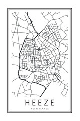 Printable downtown road map poster of the Dutch city of HEEZE on solid white background with city name