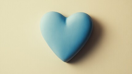 Fototapeta premium A single matte blue heart on a pale beige background, minimalist and modern with open space for headlines.