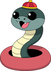 Fototapeta premium Cartoon Snake with Traditional Hat for Chinese New Year Celebration