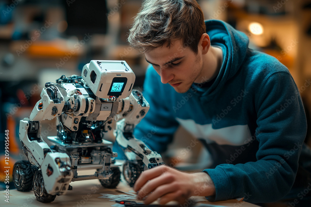 Poster ai- generated robots in a smart factory, automating production with precision and safety