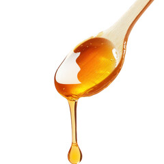 a wooden spoon drizzling golden honey. showcasing its viscous texture as it drops from the spoon the soft background highlights the honey's rich color and natural sheen. emphasizing its sweetness and