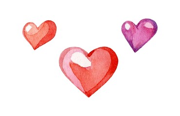Vibrant watercolor hearts in various sizes showcasing love and affection with soft colors