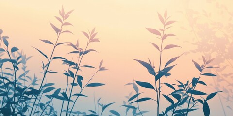 A serene background featuring silhouetted plants against a soft gradient sky.