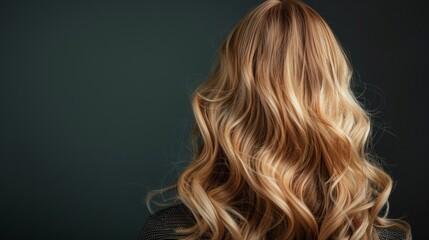 Naklejka premium Portrait of a woman with long wavy hair on dark background. Great for beauty blogs, advertising cosmetics and beauty salons.