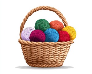 Colorful Yarn Balls in a Woven Basket for Crafting Projects
