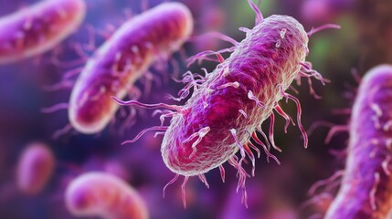 Fototapeta premium The colorful background highlights a diverse community of gut bacteria, captured in a high-resolution macro view that emphasizes cellular interaction and microbiome health.