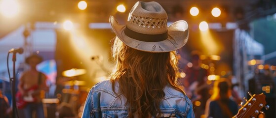 Obraz premium Musician in cowboy hat on stage. Great for music websites, concert posters and country music articles.