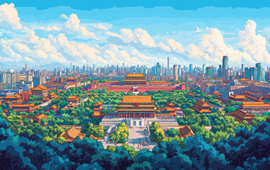 Fototapeta premium Chinese traditional ancient architecture art illustration