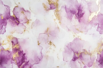 Fototapeta premium Abstract watercolor design featuring purple hues and gold accents on a light background.