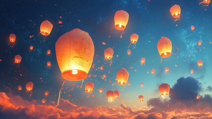 Naklejka premium Chinese new year lanterns with blue sky 