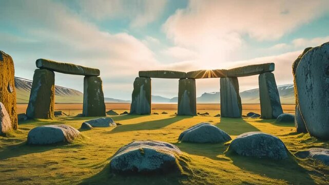 Amazing famous Arctic Henge Iceland, sunny day

