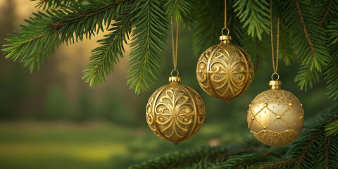 Vintage Golden Ornament Hanging in a Beautiful Background