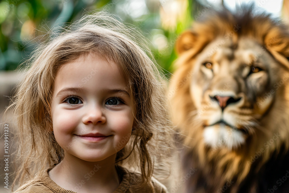 Poster a child wonder and curiosity in a serene zoo setting generative ai