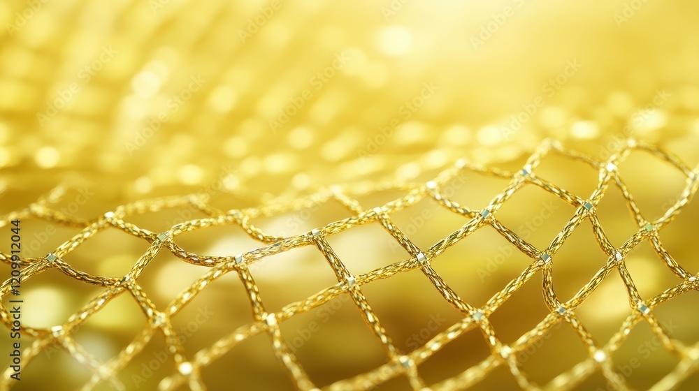 Poster golden chain link fence with blurred bokeh background, a closeup view of security and design