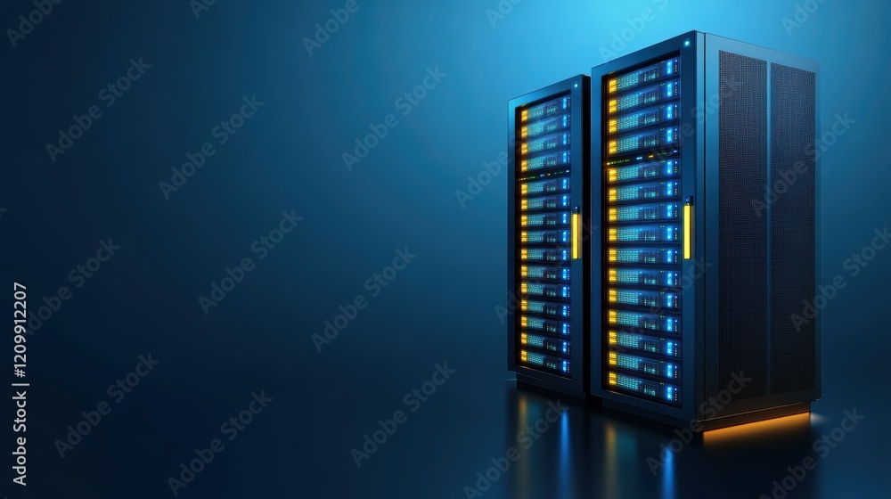Aufkleber powerful servers in a data center, the backbone of modern technology and cloud computing infrastruct