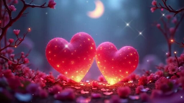 two shining hearts in the night valentine's day  background