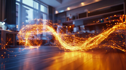 Fototapeta premium Golden Energy Stream in Modern Interior Space