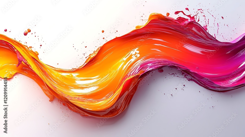 Poster abstract swirl of color: a vibrant, dynamic wave of orange and pink paint flows across the frame, cr