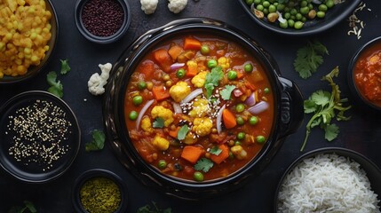 A classic mix vegetable curry, bursting with the flavors of fresh veggies and paneer, is perfectly seasoned with traditional masala for an authentic Indian taste.