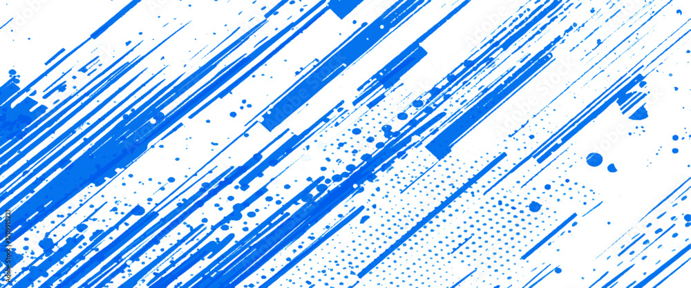 Poster vector blue style paintbrush grunge with halftone dots pattern texture