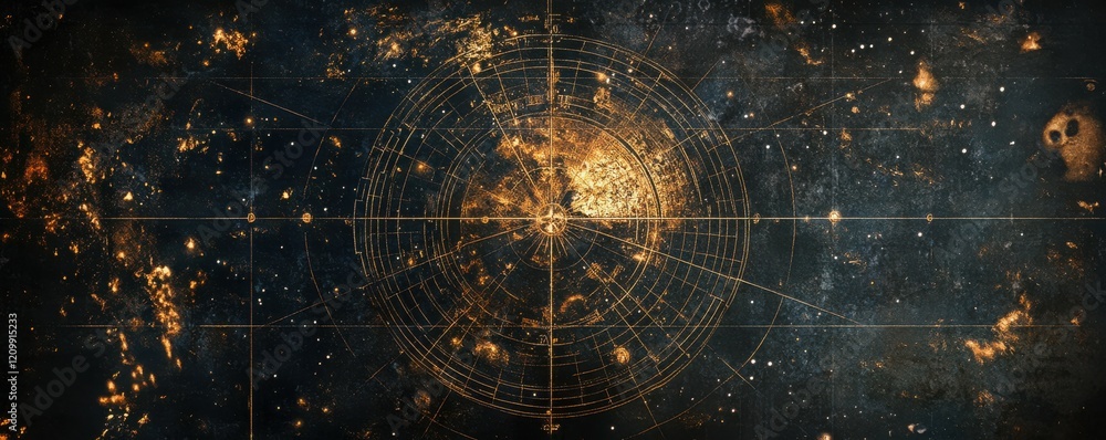 Poster celestial map guiding explorers through space.