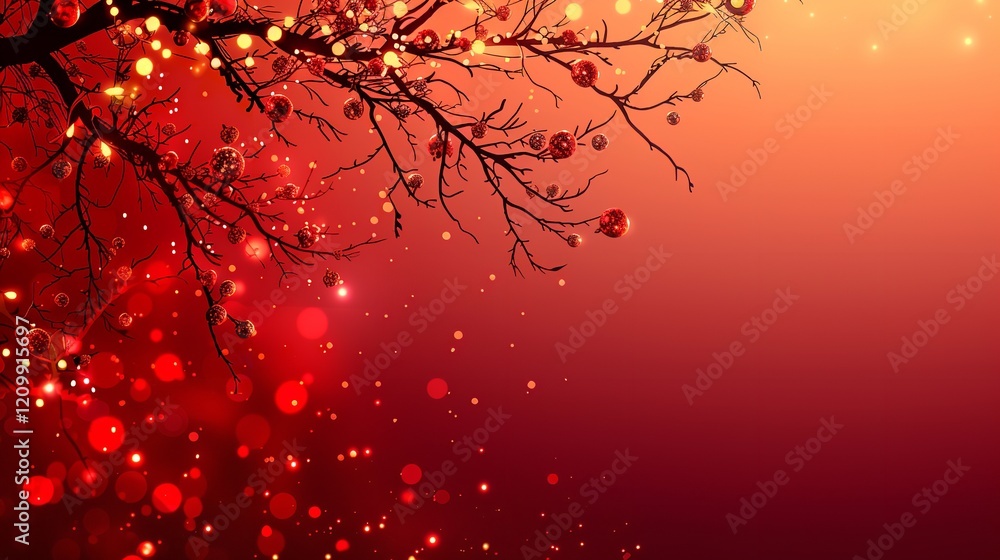 Poster this vector artwork features a close-up of a tree branch adorned with string lights and a large text