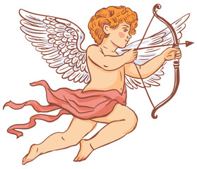 Obraz premium Cupid boy shoots an arrow,Vector illustration